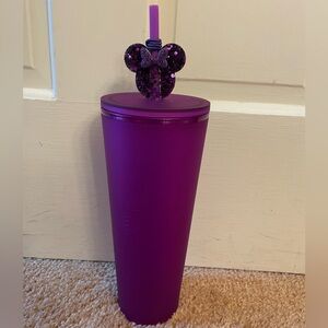 Starbucks Cool Touch 24 oz Purple Cup w/ Purple Minnie Mouse Straw Topper 2022